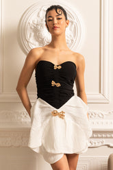 Büyük Boy Kontrast Etekli Fiyonklu Kolsuz Fit Elbise